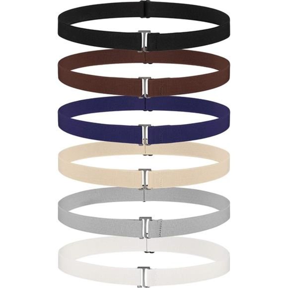 SATINIOR 6 Pieces Invisible Belts No Show Stretch Belt Adjustable w/ Flat Buckle
